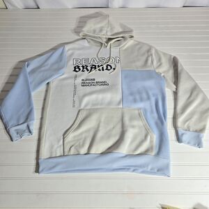 REASON BRAND MENS HOODIE SWEATSHIRT SIZE XL CREAM AND LIGHT BLUE